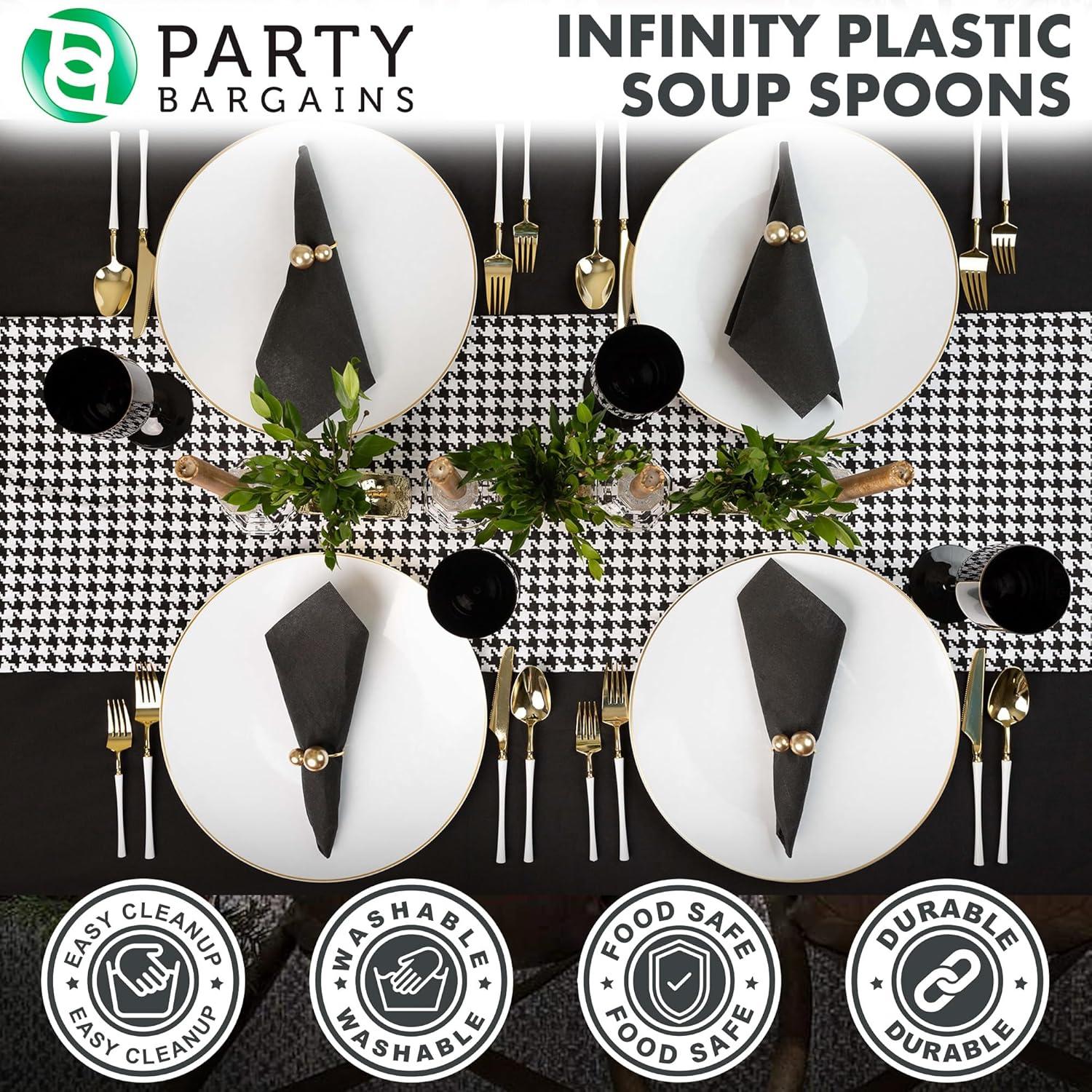 imageParty Bargains Disposable Plastic Silver Cutlery Set Infinity Modern Design Utensils 40 Pack 16 Forks 8 Knives 16 SpoonsWhite Gold