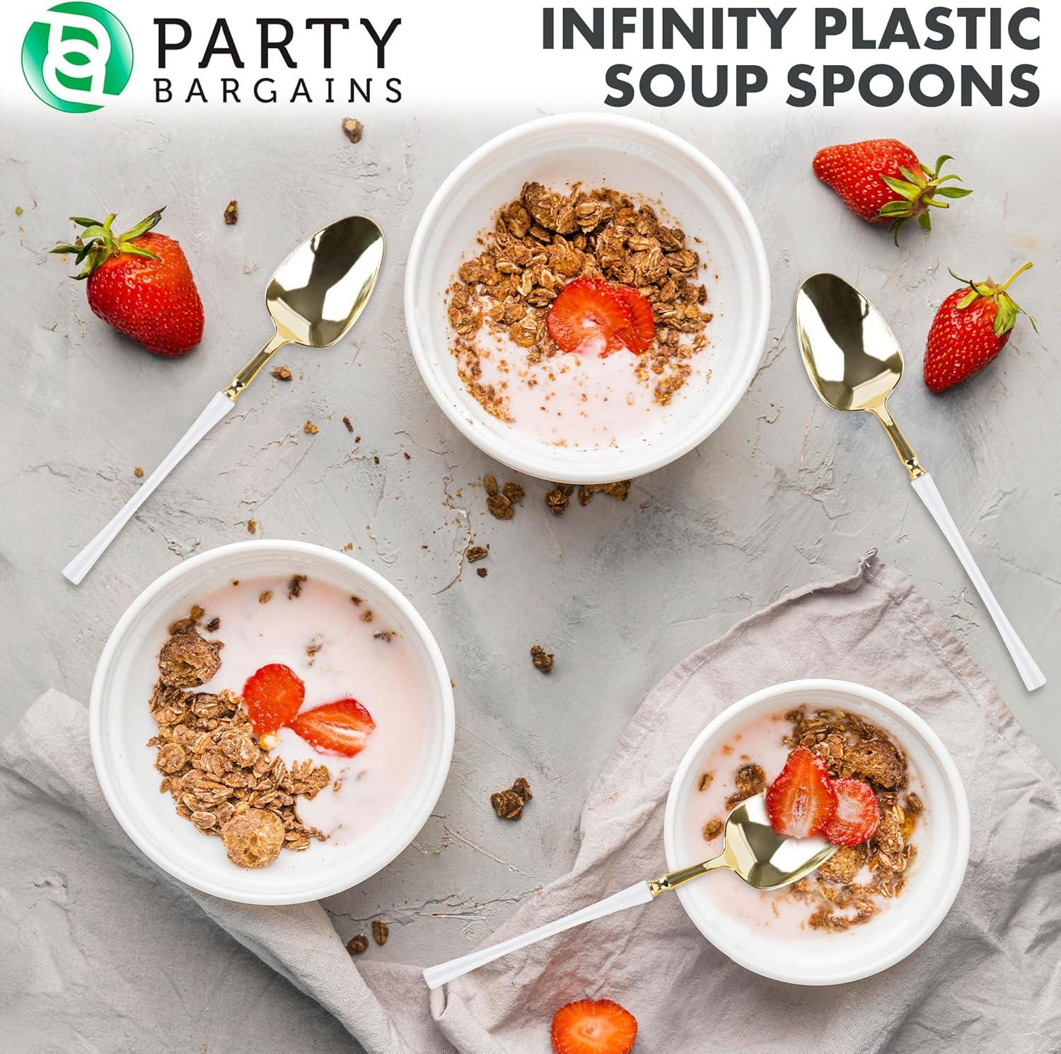 imageParty Bargains Disposable Plastic Silver Cutlery Set Infinity Modern Design Utensils 40 Pack 16 Forks 8 Knives 16 SpoonsWhite Gold