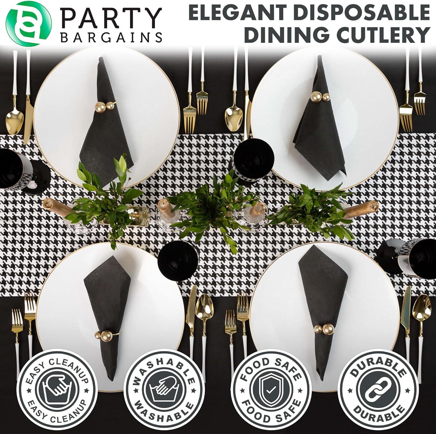 imageParty Bargains Disposable Plastic Silver Cutlery Set Infinity Modern Design Utensils 40 Pack 16 Forks 8 Knives 16 SpoonsWhite Gold
