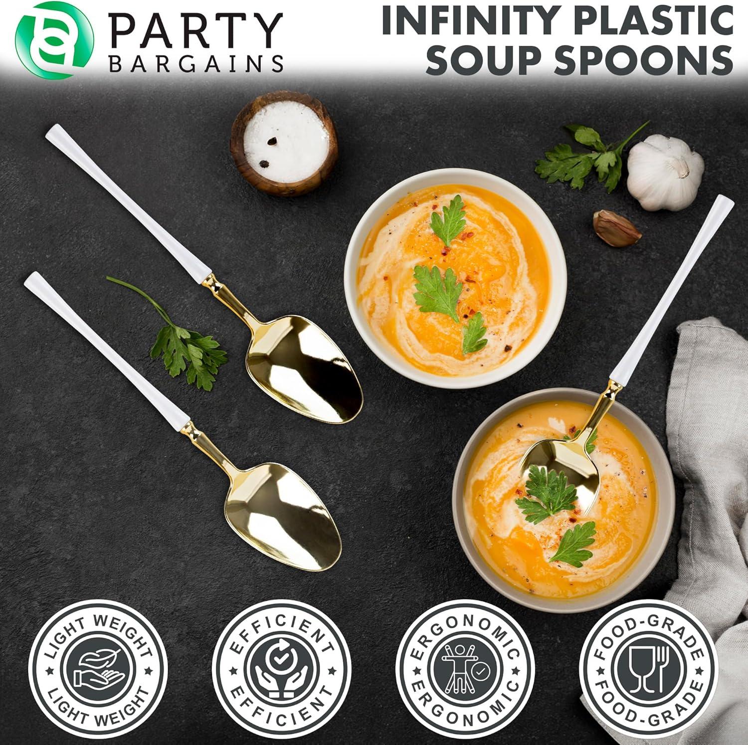 imageParty Bargains Disposable Plastic Silver Cutlery Set Infinity Modern Design Utensils 40 Pack 16 Forks 8 Knives 16 SpoonsWhite Gold