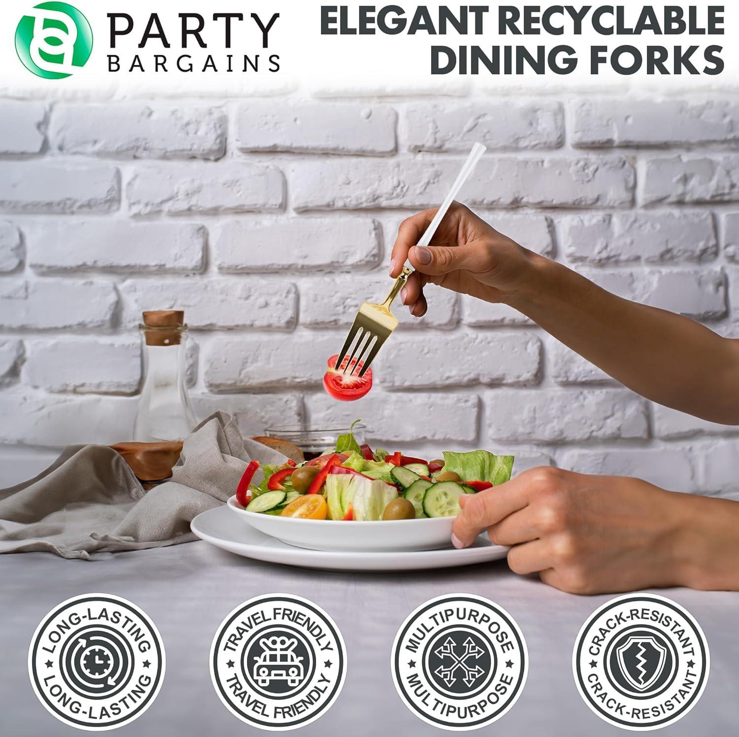 imageParty Bargains Disposable Plastic Silver Cutlery Set Infinity Modern Design Utensils 40 Pack 16 Forks 8 Knives 16 SpoonsWhite Gold