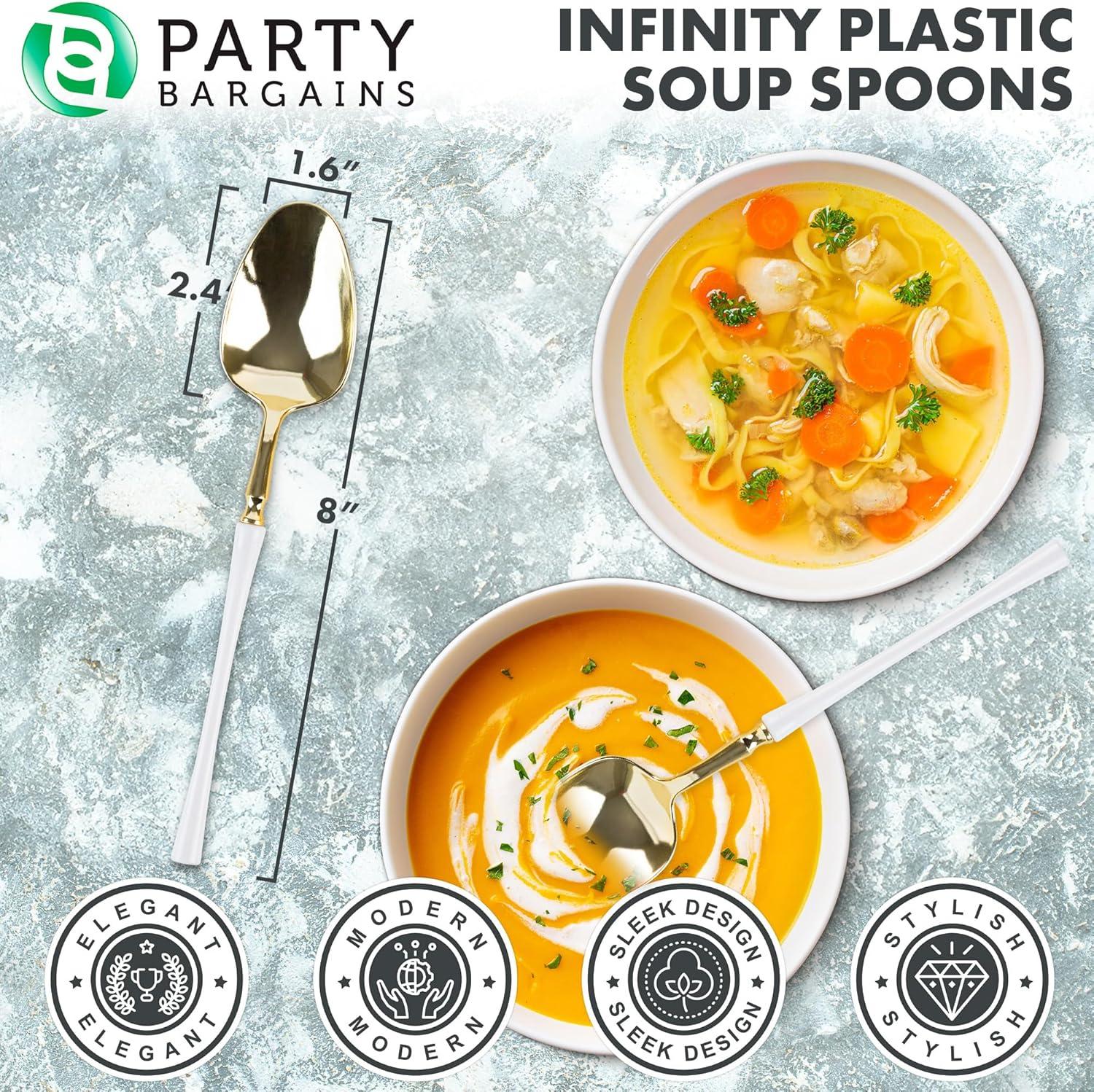 imageParty Bargains Disposable Plastic Silver Cutlery Set Infinity Modern Design Utensils 40 Pack 16 Forks 8 Knives 16 SpoonsWhite Gold
