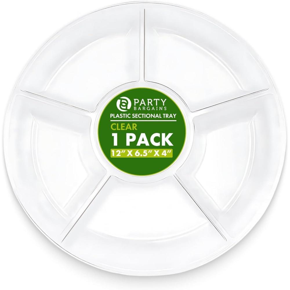 imagePARTY BARGAINS 12 Round Plastic Serving Tray 6Sections Clear Pack of 4Clear