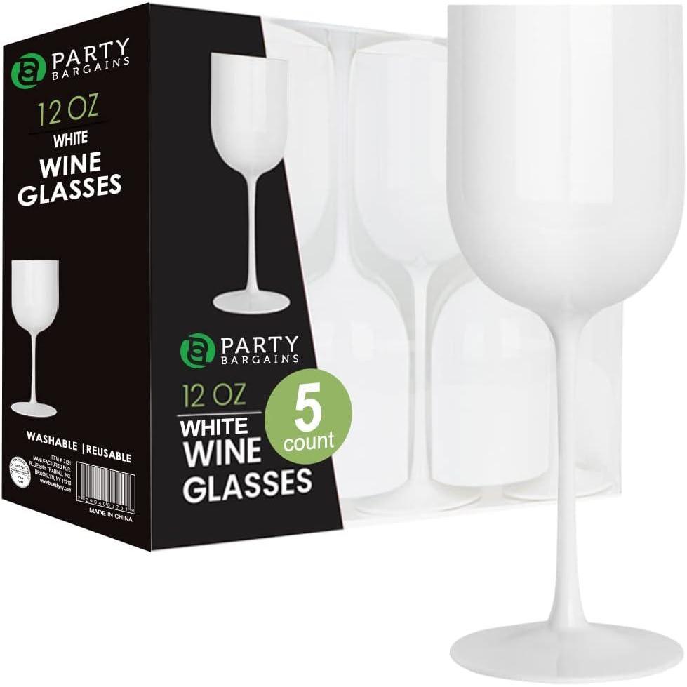 imagePARTY BARGAINS 12 oz Disposable Plastic Wine Goblets ShatterResistant BPAFree Stemmed Wine Cups for Weddings Events amp Outdoor Entertaining Black 5 PackWhite