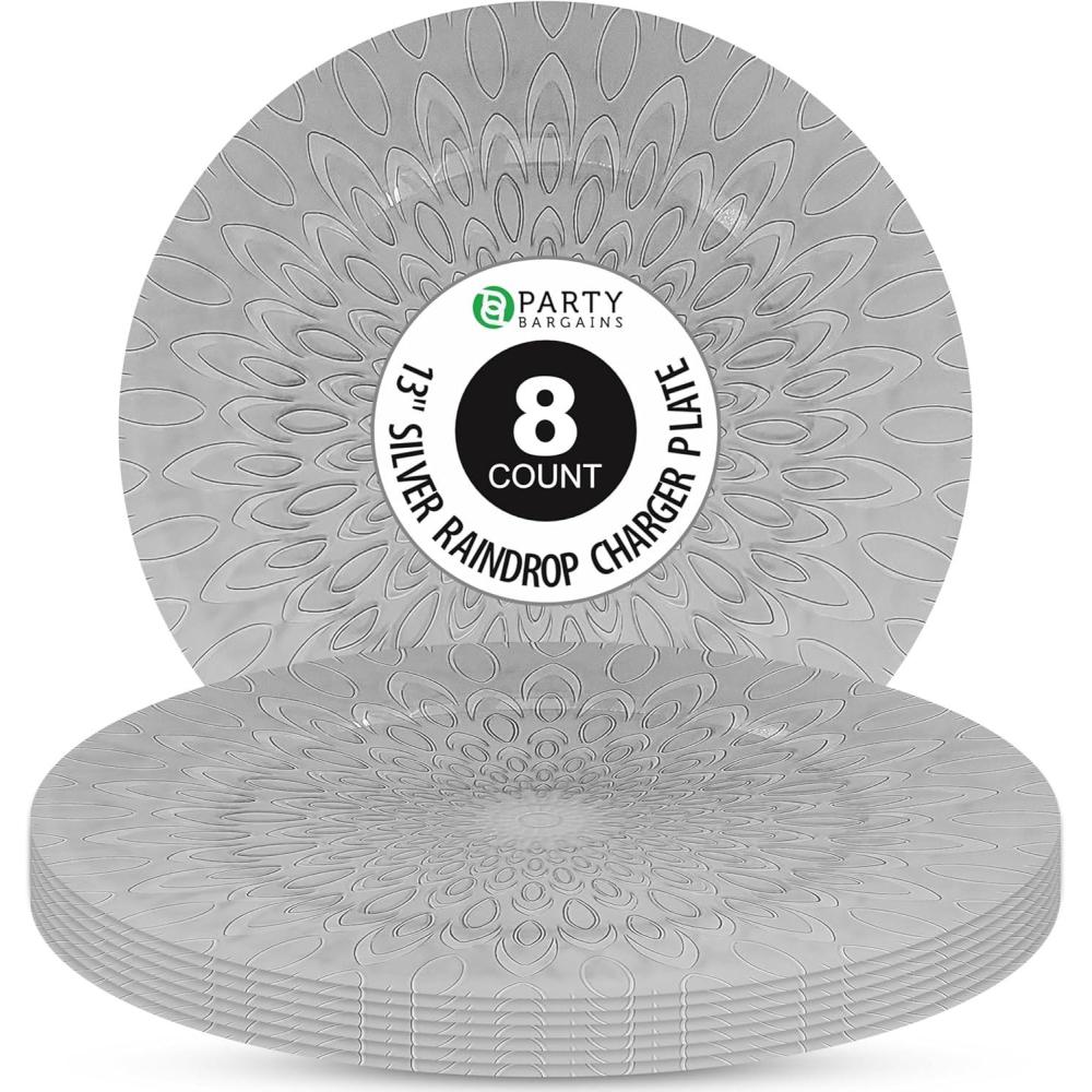 imagePARTY BARGAINS 13 Inch Plastic Charger Plates Raindrop Transparent Rose Gold 8 PackSilver