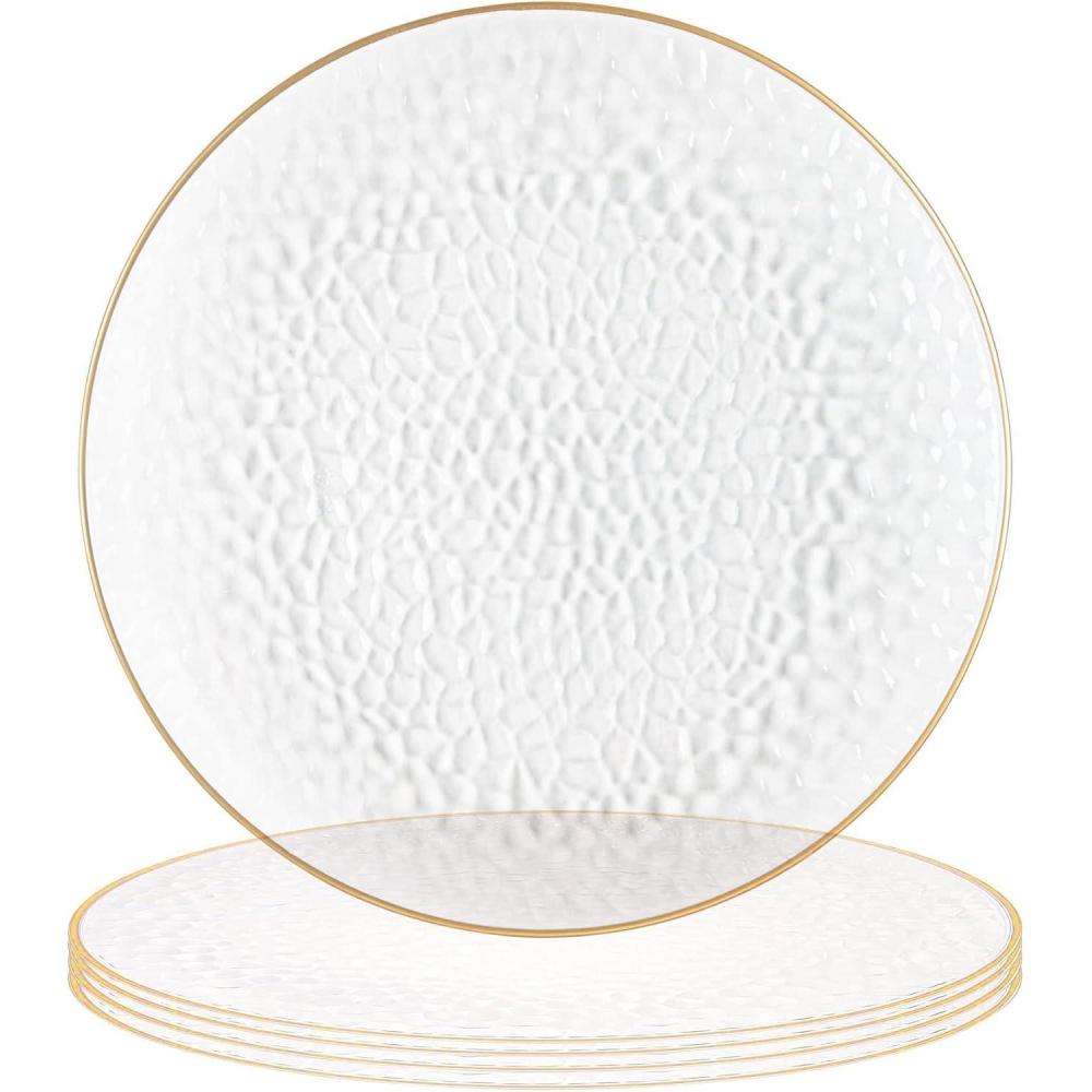 imagePARTY BARGAINS 13Inch Charger Plates  8 Pack Organic Collection Black Gold Rim HeavyDuty Disposable Chargers for Elegant Dining  Ideal for Weddings and Formal EventsHammered Clear Gold Rim