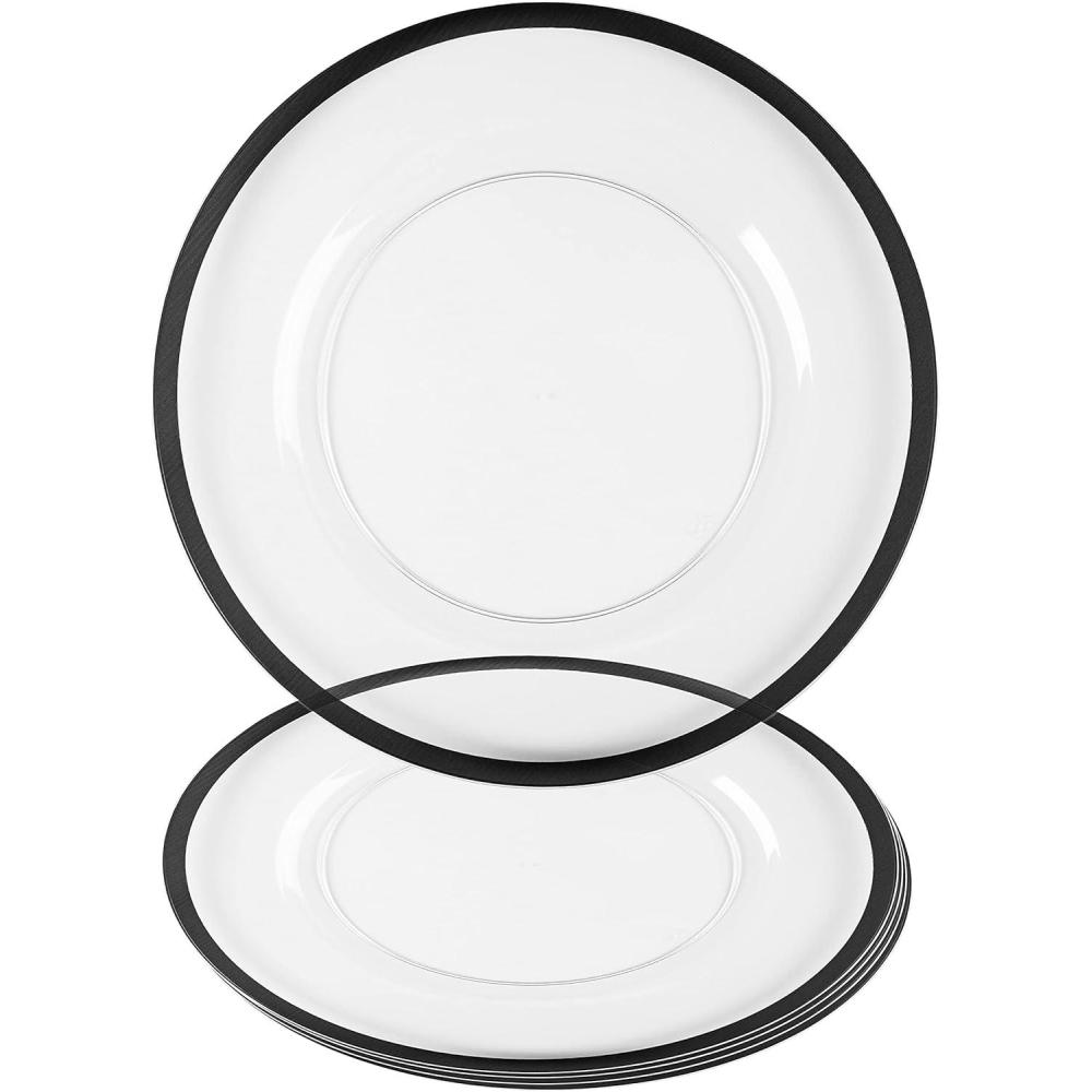 imagePARTY BARGAINS 13Inch Charger Plates  8 Pack Organic Collection Black Gold Rim HeavyDuty Disposable Chargers for Elegant Dining  Ideal for Weddings and Formal EventsBlack Rim