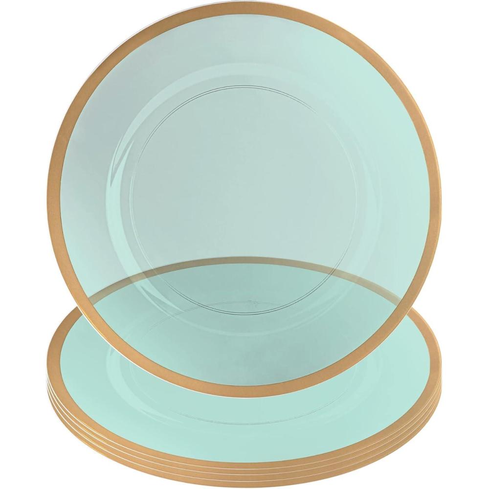 imagePARTY BARGAINS 13Inch Charger Plates 8 Pack Organic Collection Black Gold Rim HeavyDuty Disposable Chargers for Elegant Dining Ideal for Weddings and Formal EventsGreen With Gold Rim