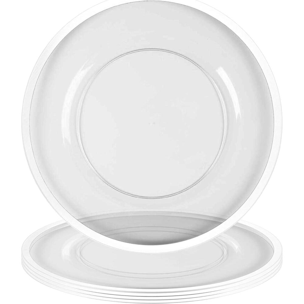 imagePARTY BARGAINS 13Inch Charger Plates 8 Pack Organic Collection Black Gold Rim HeavyDuty Disposable Chargers for Elegant Dining Ideal for Weddings and Formal EventsClear With White Rim
