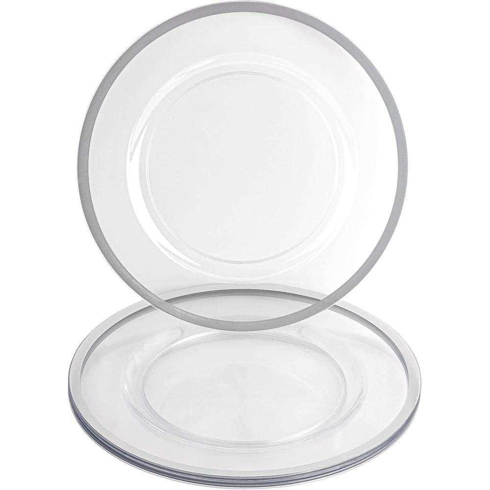imagePARTY BARGAINS 13Inch Charger Plates  8 Pack Organic Collection Black Gold Rim HeavyDuty Disposable Chargers for Elegant Dining  Ideal for Weddings and Formal EventsSilver Rim