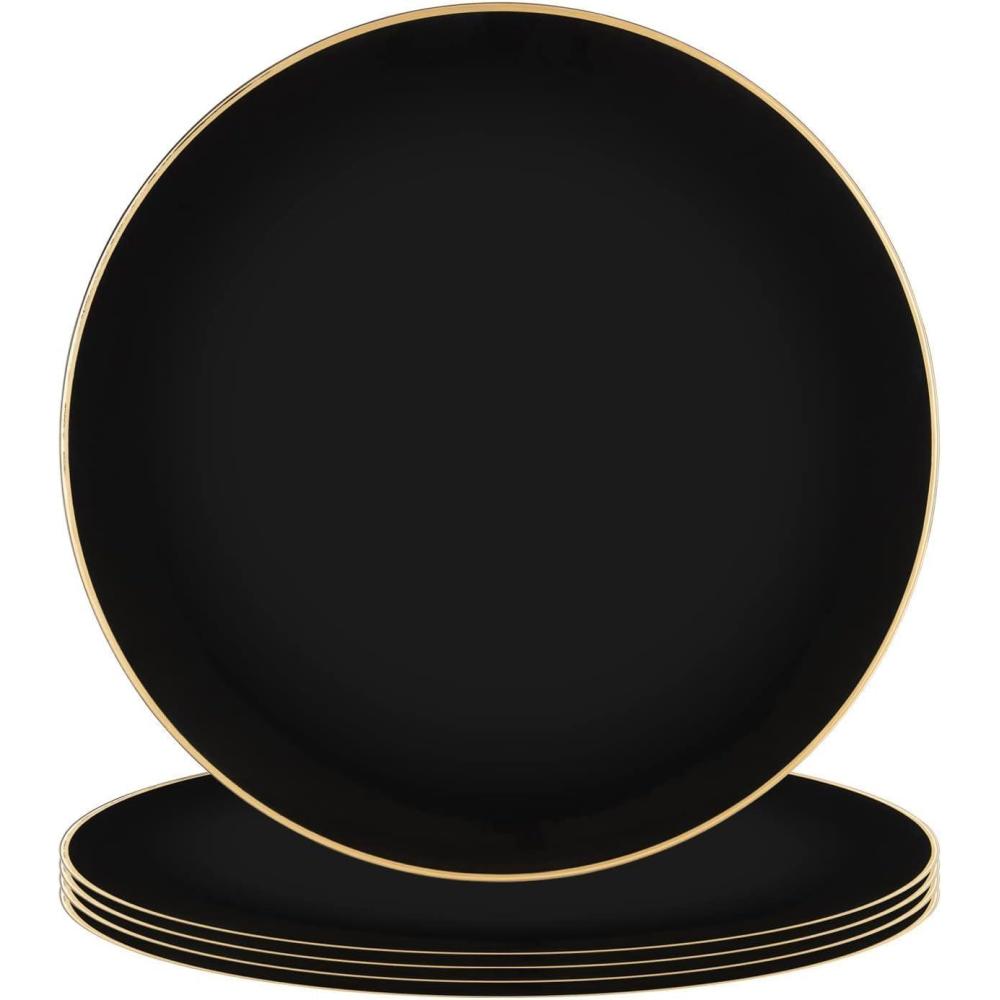 imagePARTY BARGAINS 13Inch Charger Plates  8 Pack Organic Collection Black Gold Rim HeavyDuty Disposable Chargers for Elegant Dining  Ideal for Weddings and Formal EventsHammered Black Gold Rim