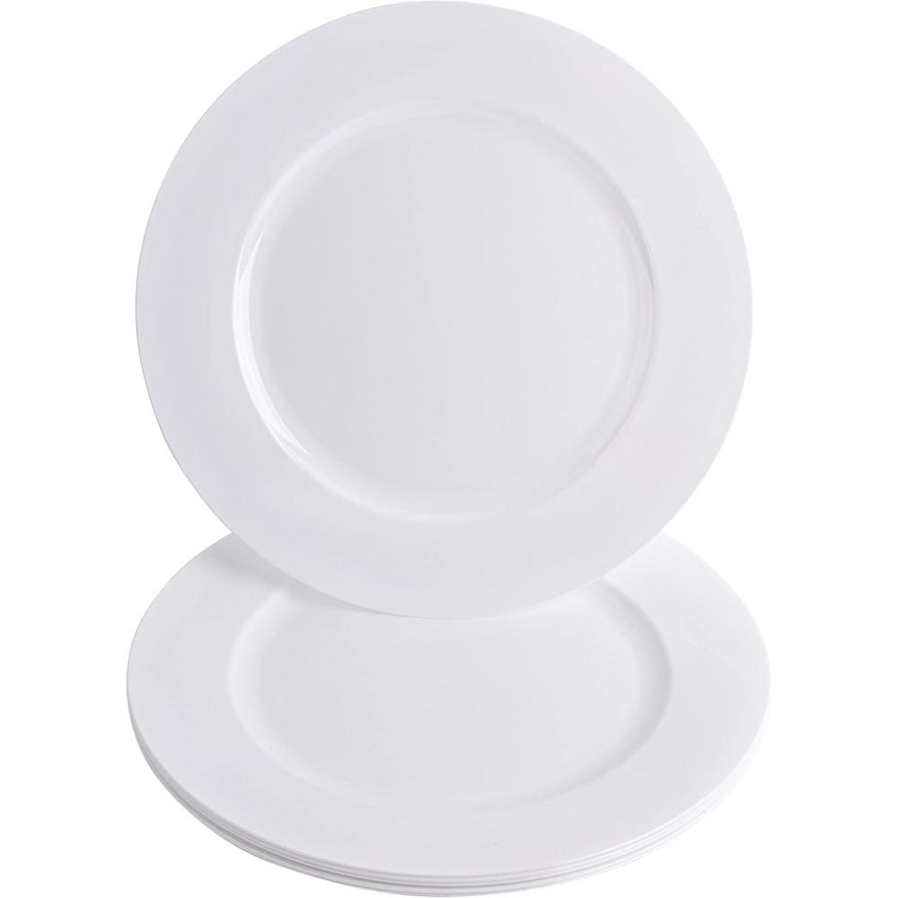 imagePARTY BARGAINS 13Inch Charger Plates  8 Pack Organic Collection Black Gold Rim HeavyDuty Disposable Chargers for Elegant Dining  Ideal for Weddings and Formal EventsA White