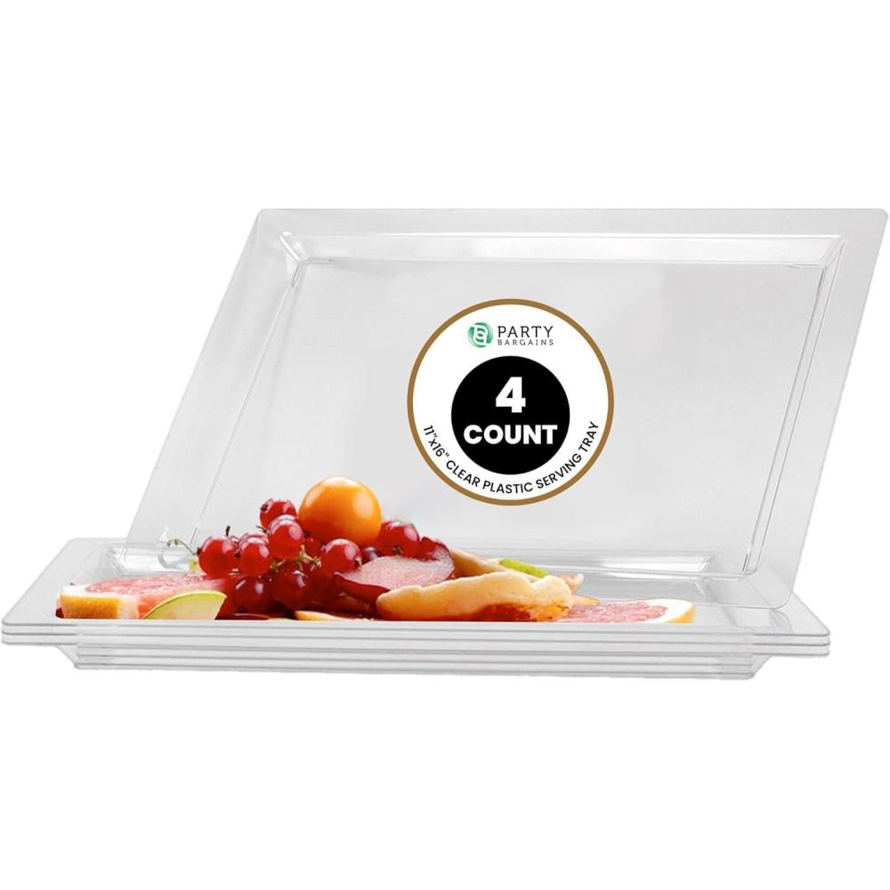 imagePARTY BARGAINS 16 x 11 Plastic Serving Trays  4 Pack Disposable Clear Plastic Trays Ideal for Weddings Buffets and Birthday PartiesClear
