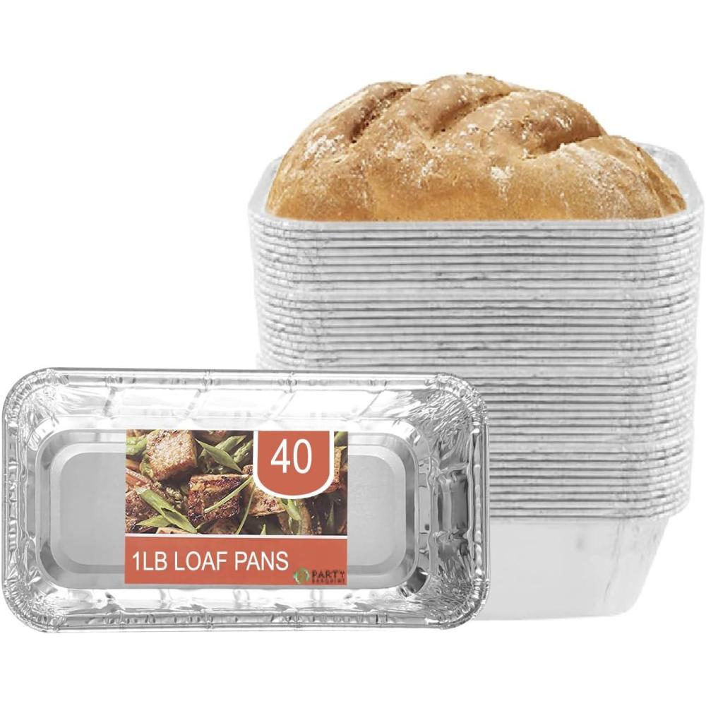 imagePARTY BARGAINS 2 lb Loaf Pans Disposable Aluminum Bread Tins 40 Pack HeavyDuty OvenSafe Bakeware Max 240C for Bread Loaf Meatloaf Cakes Parties amp Events40