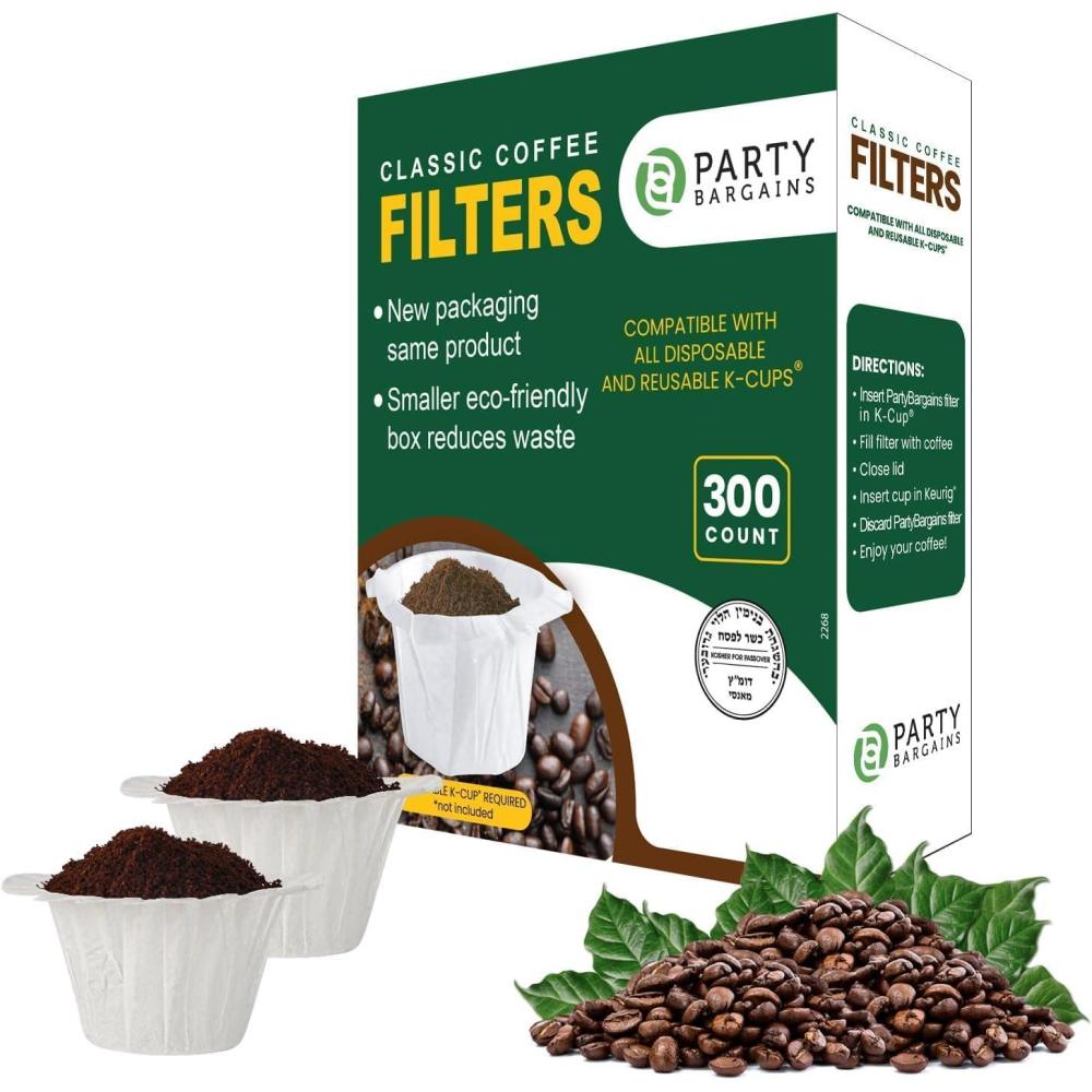 imagePARTY BARGAINS 300 Compact Disposable Coffee Filter Liners  Compatible with Keurig Brewers amp KCup Reusable Pods SingleServe Paper FiltersWhite Classic