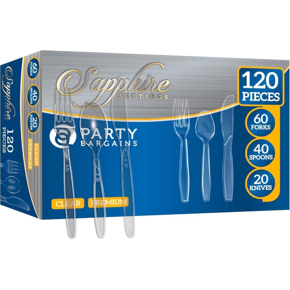 imagePARTY BARGAINS Argyle White Plastic Cutlery Set 360Piece  180 Forks 120 Spoons 60 Knives  HeavyDuty Disposable Utensils for Parties Weddings Buffets BBQs amp Catering  BPA FreeSapphire