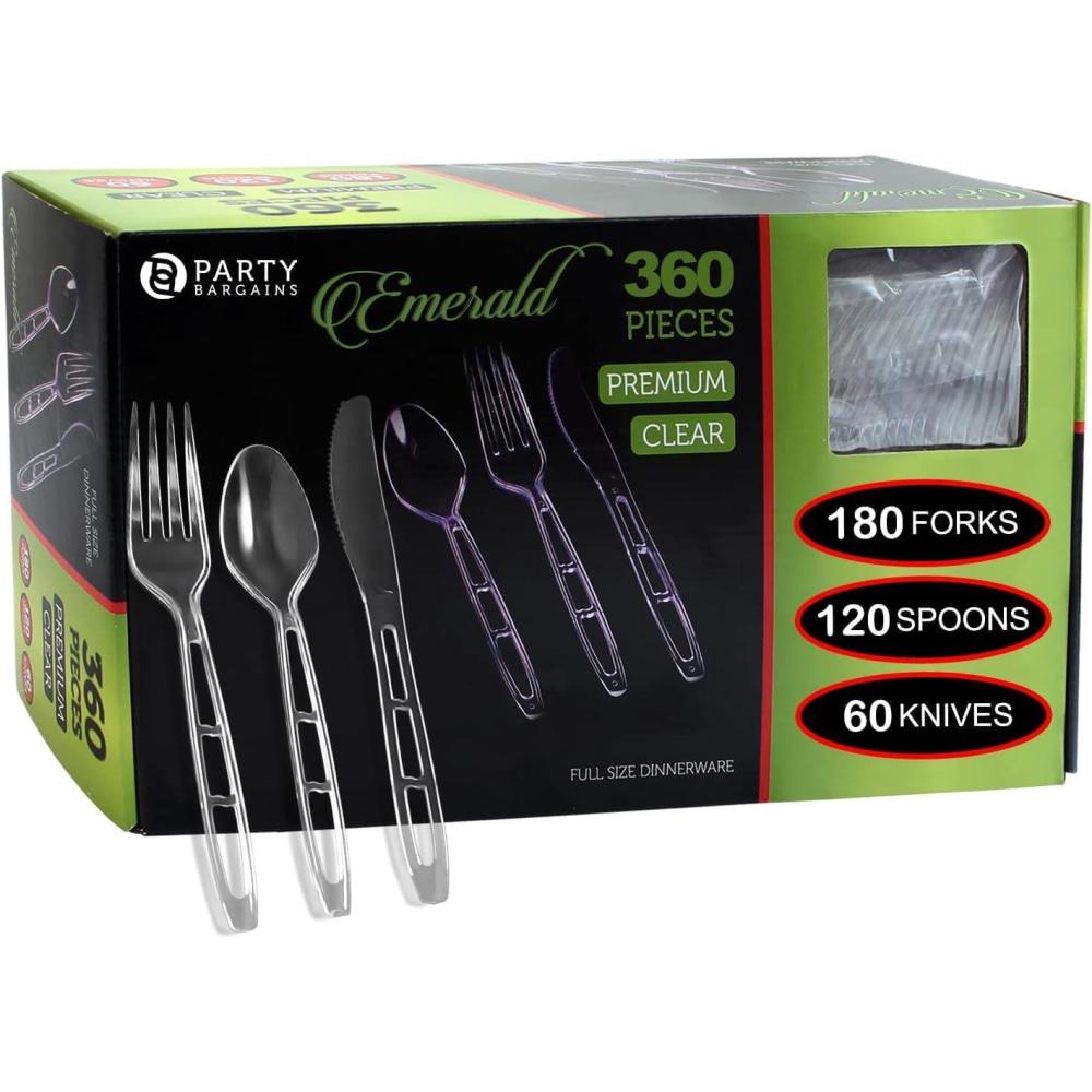 imagePARTY BARGAINS Argyle White Plastic Cutlery Set 360Piece  180 Forks 120 Spoons 60 Knives  HeavyDuty Disposable Utensils for Parties Weddings Buffets BBQs amp Catering  BPA FreeEmerald