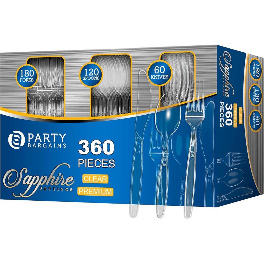 imagePARTY BARGAINS Argyle White Plastic Cutlery Set 360Piece  180 Forks 120 Spoons 60 Knives  HeavyDuty Disposable Utensils for Parties Weddings Buffets BBQs amp Catering  BPA FreeA Sapphire