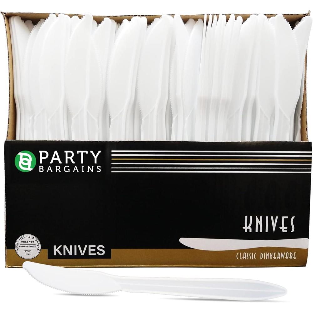 imagePARTY BARGAINS Plastic Knives  400 Count Lightweight Disposable White Knife Excellent for Desserts Appetizers Spices Samples or Everyday Use