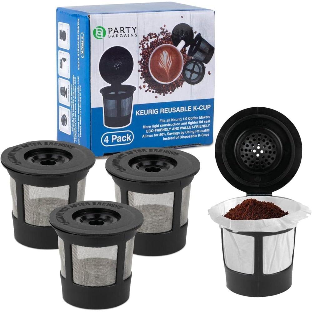 imagePARTY BARGAINS Reusable Coffee Filter Cups 4Pack for 10 Brewers  Universal Fit Refillable SingleServe Filters with Stainless Steel Mesh and BPAFree Plastic  EcoFriendly Coffee Pods Black10 Black
