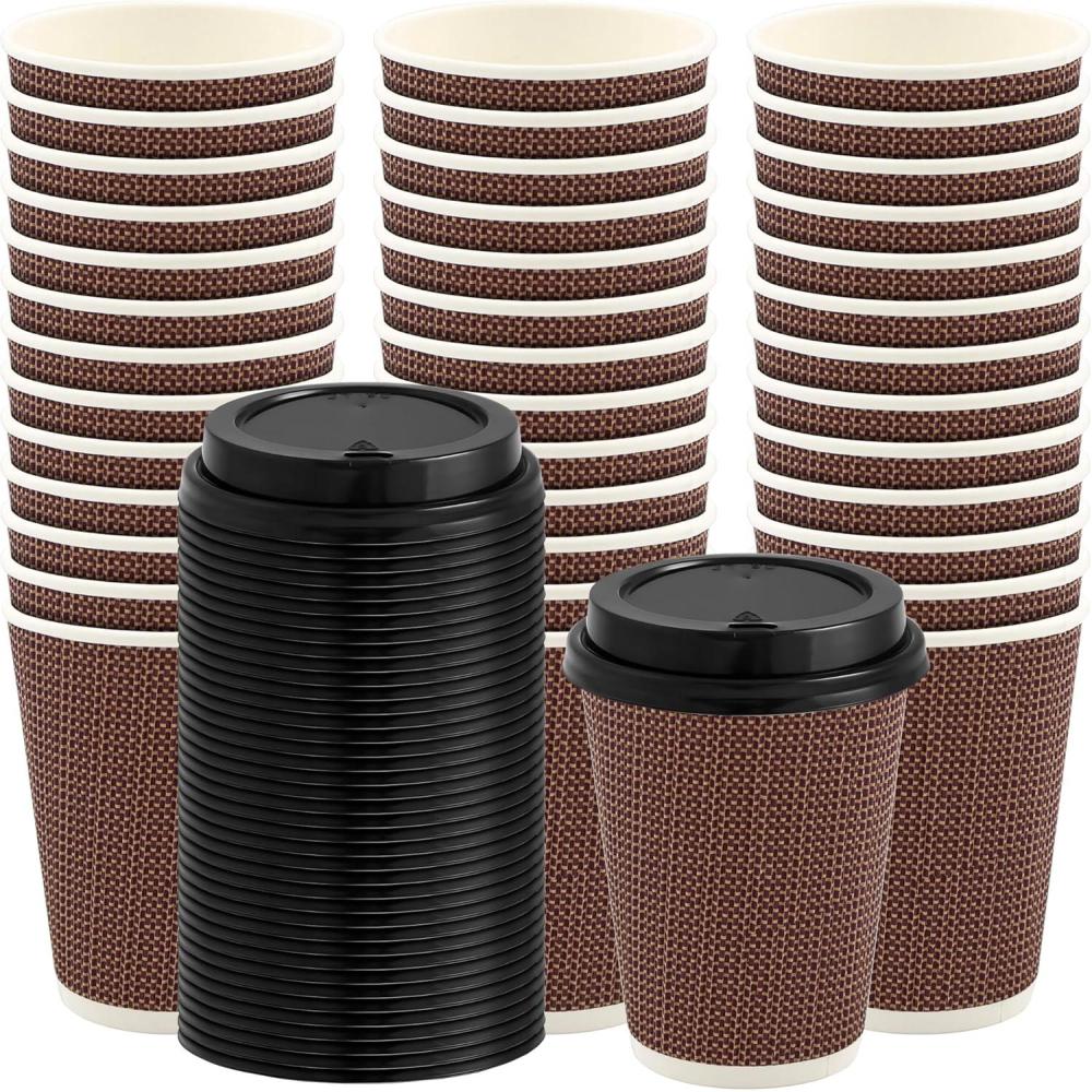 imagePARTY BARGAINS Ripple Hot Cups without Lids 10 oz 40 Count Brown Insulated Double Wall Disposable Paper Coffee Cups ToGo Cup Tea Hot Beverages No Sleeve Needed12 Ounce