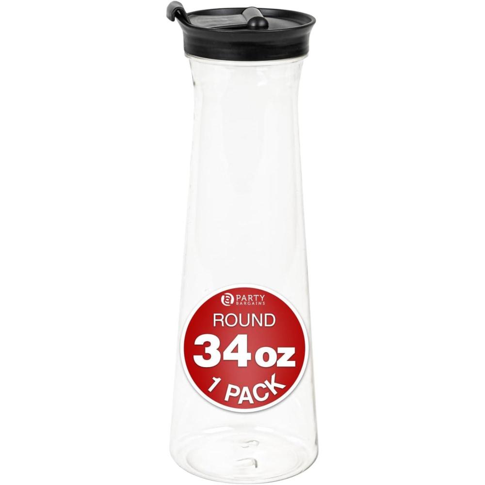 imageParty Bargains 34 Oz Water Carafe with Black Flip Tab Lid Round Base 1 Pack