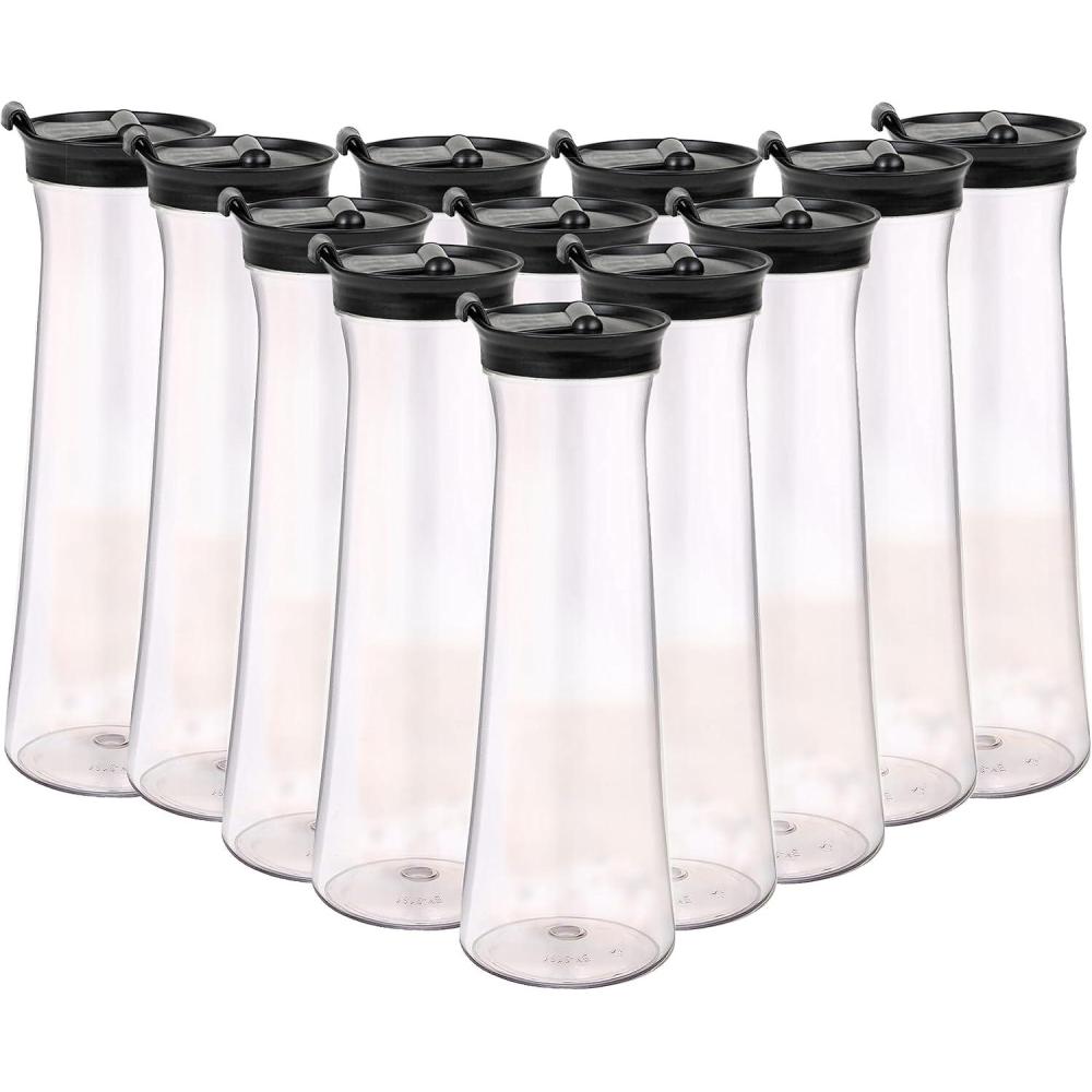imageParty Bargains 34 Oz Water Carafe with Black Flip Tab Lid Round Base 12 Pack