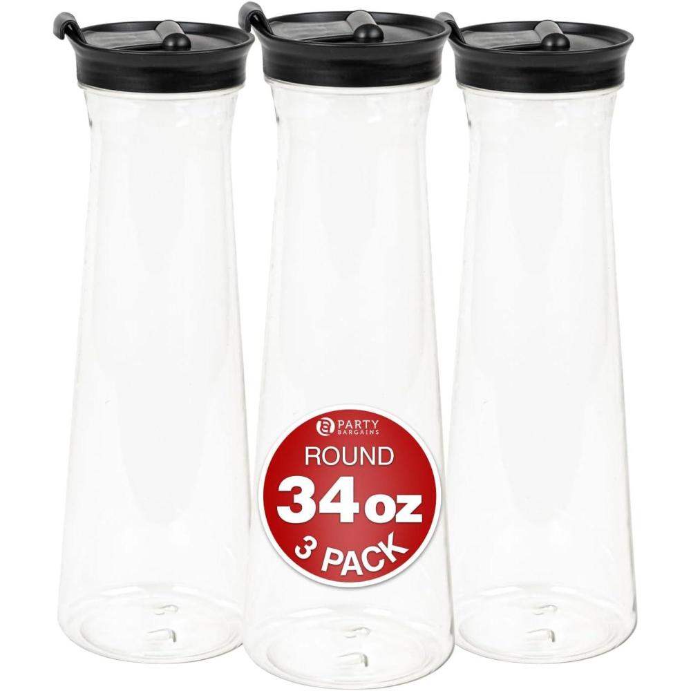 imageParty Bargains 34 Oz Water Carafe with Black Flip Tab Lid Round Base 3 Pack