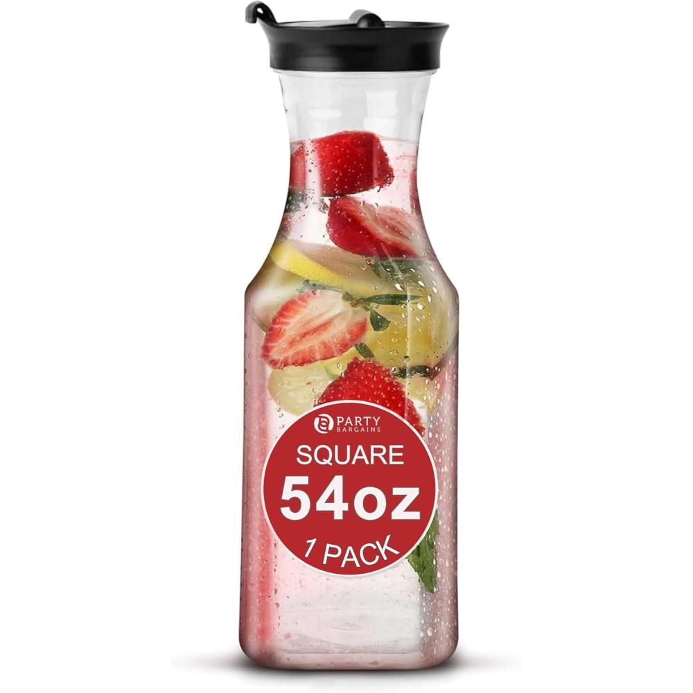imageParty Bargains 54 Oz Square Base Carafe with Black Flip Tab Lids 1 Pack