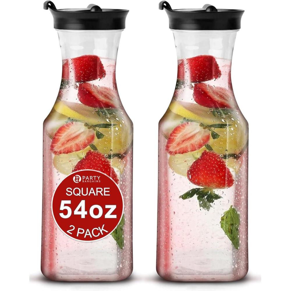 imageParty Bargains 54 Oz Square Base Carafe with Black Flip Tab Lids 2 Pack