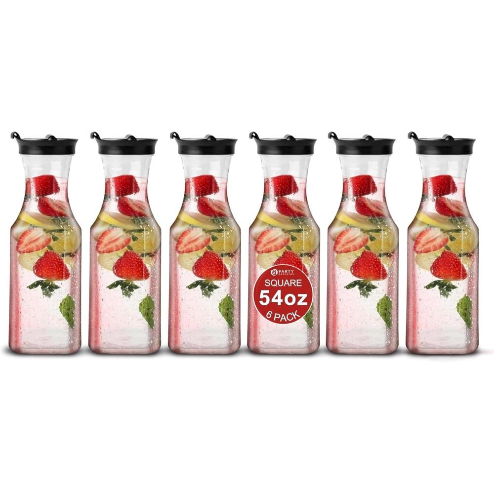 imageParty Bargains 54 Oz Square Base Carafe with Black Flip Tab Lids 6 Pack