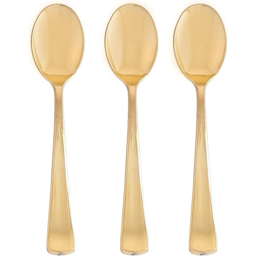 imageParty Bargains Disposable Silverware Flatware Plastic Spoons  Durable amp Elegant Polished Gold Cutlery  Pack of 120