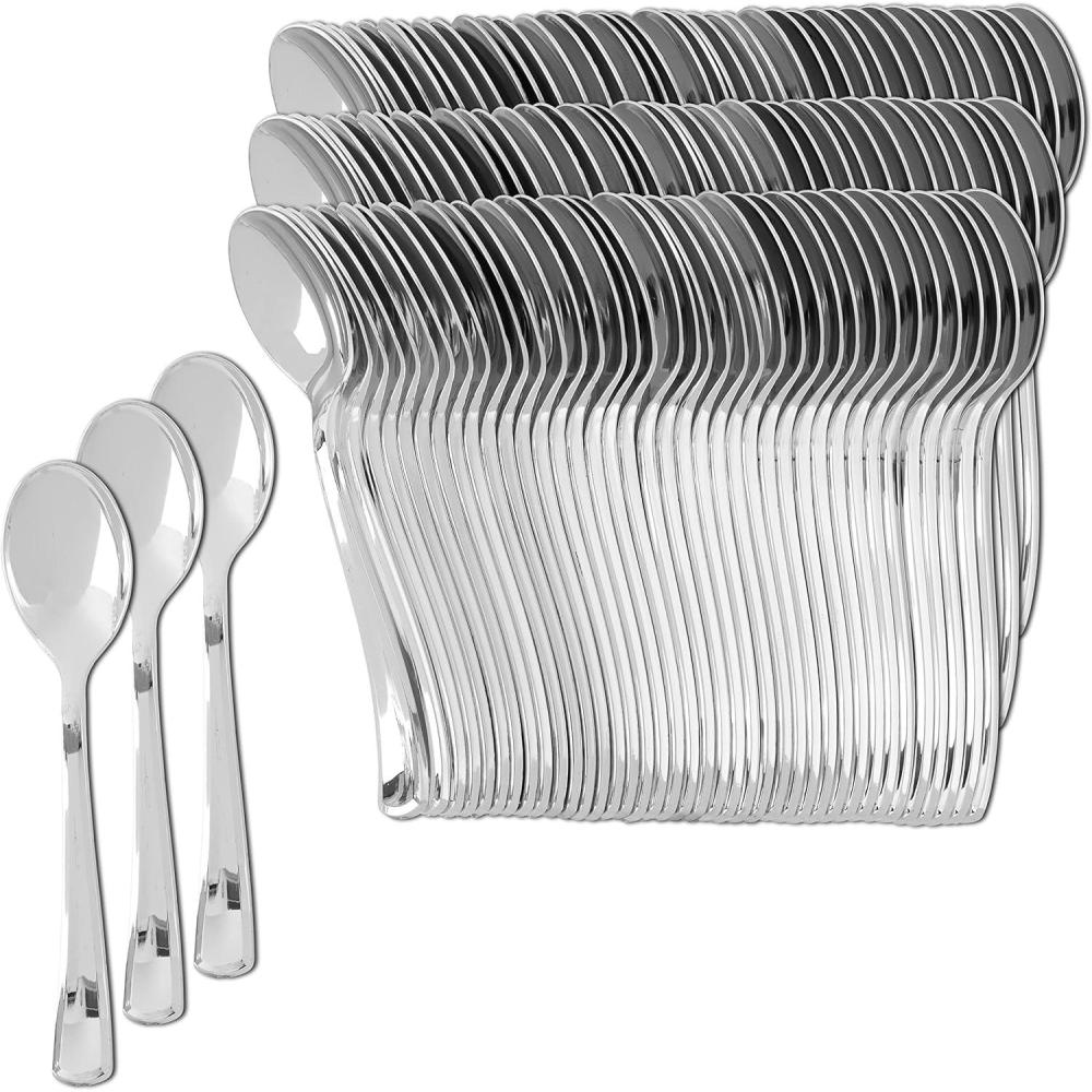 imageParty Bargains Silver Plastic Spoons  120 Count Disposable Plastic Silverware Spoon Durable amp Elegant Stylish Silver Cutlery