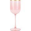 PARTY BARGAINS 12 oz Disposable Plastic Wine Goblets, Shatter-Resistant BPA-Free Stemmed Wine Cups for Weddings, Events & Outdoor Entertaining, Black, 5 Pack(Pink Gold Rim)