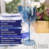 PARTY BARGAINS 12 oz Disposable Plastic Wine Goblets, Shatter-Resistant BPA-Free Stemmed Wine Cups for Weddings, Events & Outdoor Entertaining, Black, 5 Pack(Blue Gold Rim)