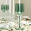 PARTY BARGAINS 12 oz Disposable Plastic Wine Goblets, Shatter-Resistant BPA-Free Stemmed Wine Cups for Weddings, Events & Outdoor Entertaining, Black, 5 Pack(Green Gold Rim)