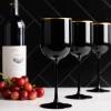 PARTY BARGAINS 12 oz Disposable Plastic Wine Goblets, Shatter-Resistant BPA-Free Stemmed Wine Cups for Weddings, Events & Outdoor Entertaining, Black, 5 Pack(Black Gold Rim)
