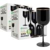 PARTY BARGAINS 12 oz Disposable Plastic Wine Goblets, Shatter-Resistant BPA-Free Stemmed Wine Cups for Weddings, Events & Outdoor Entertaining, Black, 5 Pack(Black Gold Rim)