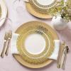 PARTY BARGAINS 125 Disposable Plastic Dinnerware Set for 25 Guest – Gold Lace, 25 Each: 10″ Dinner Plates, 7″ Salad/Dessert Plates, Forks, Knives, Spoons, for Weddings, Bridal Showers, Birthday