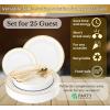 PARTY BARGAINS 125 Disposable Plastic Dinnerware Set for 25 Guest – Gold Settings, 25 Each: 10″ Dinner Plates, 7″ Salad/Dessert Plates, Forks, Knives, Spoons for Weddings, Bridal Showers, Birthday