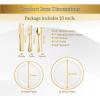 PARTY BARGAINS 125 Disposable Plastic Dinnerware Set for 25 Guest – Gold Settings, 25 Each: 10″ Dinner Plates, 7″ Salad/Dessert Plates, Forks, Knives, Spoons for Weddings, Bridal Showers, Birthday