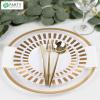PARTY BARGAINS 13-Inch Charger Plates – 8 Pack, Organic Collection Black Gold Rim, Heavy-Duty Disposable Chargers for Elegant Dining – Ideal for Weddings and Formal Events(A Clear with Gold Rim)