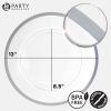 PARTY BARGAINS 13-Inch Charger Plates – 8 Pack, Organic Collection Black Gold Rim, Heavy-Duty Disposable Chargers for Elegant Dining – Ideal for Weddings and Formal Events(Silver Rim)