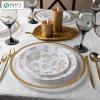 PARTY BARGAINS 13-Inch Charger Plates – 8 Pack, Organic Collection Black Gold Rim, Heavy-Duty Disposable Chargers for Elegant Dining – Ideal for Weddings and Formal Events(A Clear with Gold Rim)