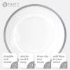 PARTY BARGAINS 13-Inch Charger Plates – 8 Pack, Organic Collection Black Gold Rim, Heavy-Duty Disposable Chargers for Elegant Dining – Ideal for Weddings and Formal Events(Silver Rim)