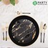 PARTY BARGAINS 13-Inch Charger Plates – 8 Pack, Organic Collection Black Gold Rim, Heavy-Duty Disposable Chargers for Elegant Dining – Ideal for Weddings and Formal Events(Hammered Black Gold Rim)