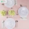 PARTY BARGAINS 13-Inch Charger Plates – 8 Pack, Organic Collection Black Gold Rim, Heavy-Duty Disposable Chargers for Elegant Dining – Ideal for Weddings and Formal Events(A White)