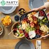 PARTY BARGAINS 14″ Disposable Plastic Serving Tray 4-Pack – Black with Gold Rim Square Party Platters for Snacks, Appetizers, Charcuterie, Weddings & Catering