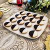 PARTY BARGAINS 14″ Disposable Plastic Serving Tray 4-Pack – White with Gold Rim Square Party Platters for Snacks, Appetizers, Charcuterie, Weddings & Catering
