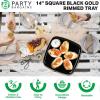 PARTY BARGAINS 14″ Disposable Plastic Serving Tray 8-Pack – Black with Gold Rim Square Party Platters for Snacks, Appetizers, Charcuterie, Weddings & Catering